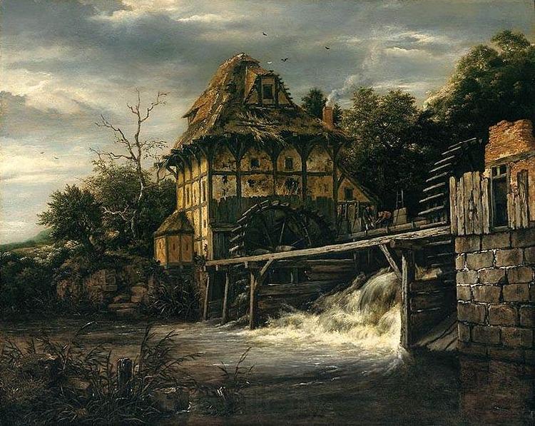 Jacob Isaacksz. van Ruisdael Two Undershot Watermills with Men Opening a Sluice Germany oil painting art